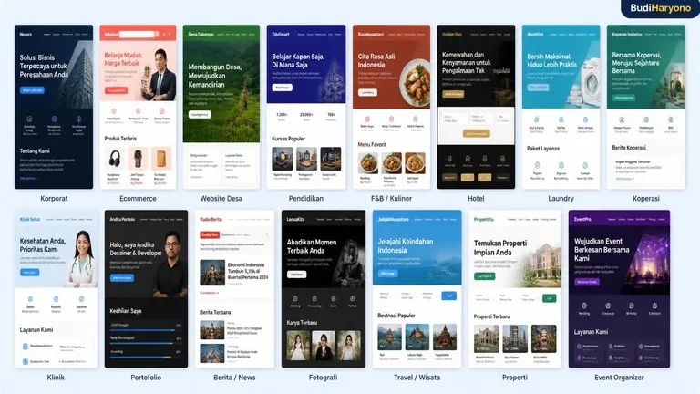 peta visual 15 contoh website perusahaan compro desain profesional lintas niche Indonesia