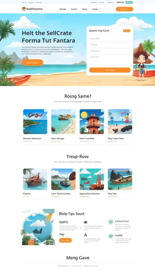 contoh website travel agen wisata full page sky blue pasir dengan form cari trip